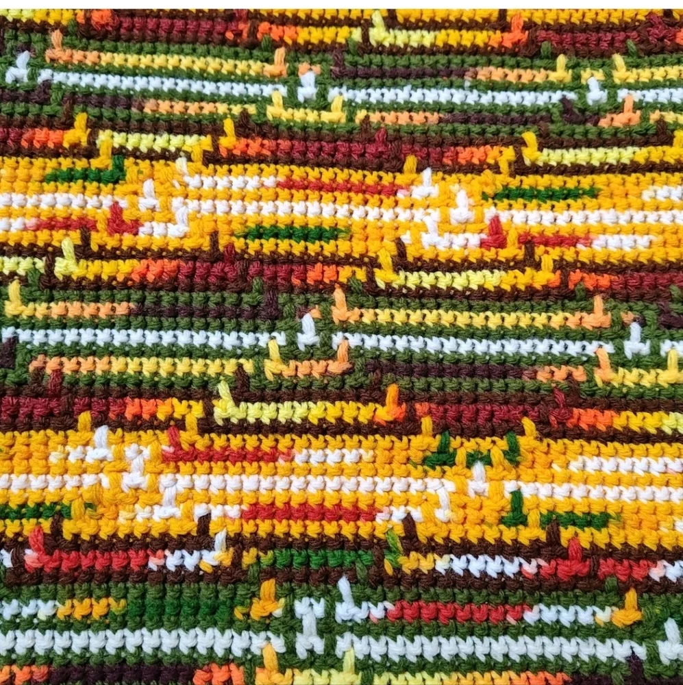 Retro 70s Fringed Crochet Blanket Scarf Wrap Shawl Handmade Lap Throw Fall 36/72